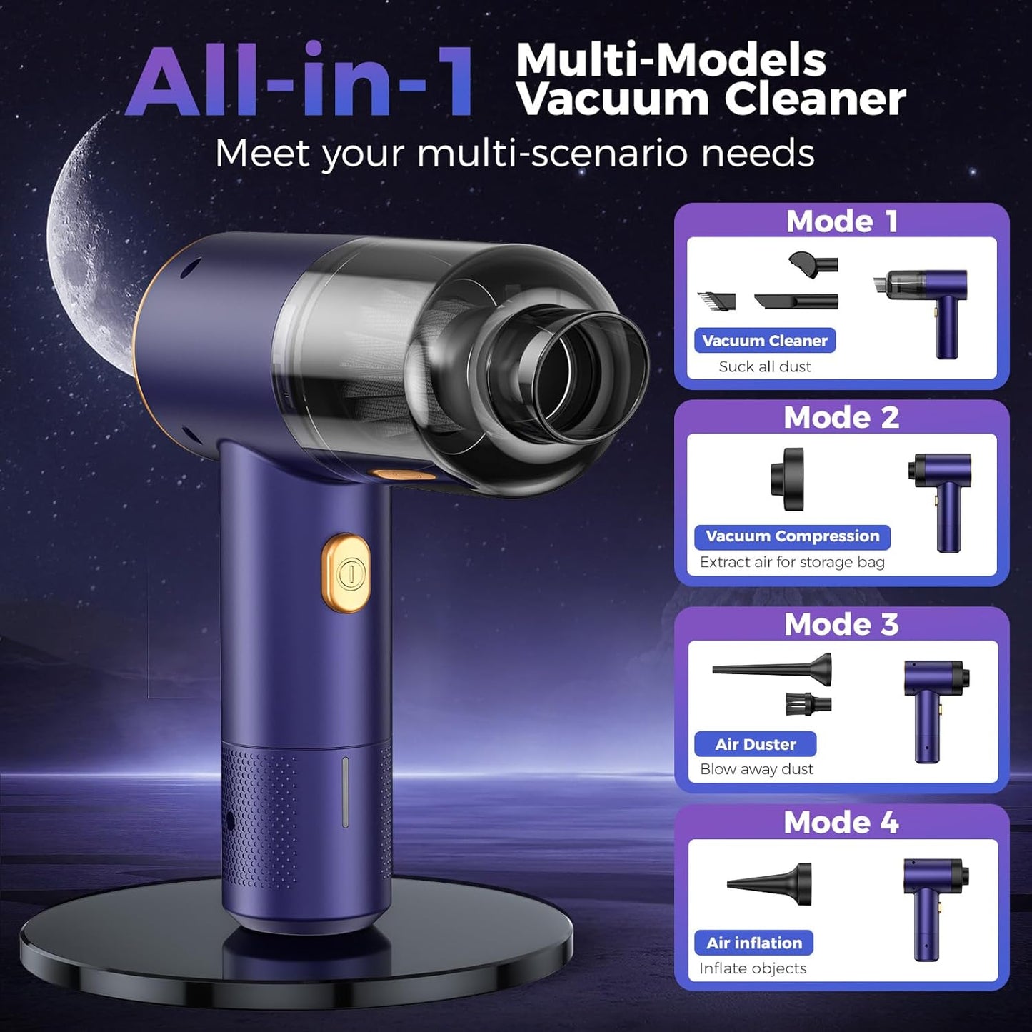 Handheld Car Vacuum Portable Cordless,18000PA High Power Vacuum Cleaner with Brushless Motor,7 in 1 Mini Hand Held Vacuum Rechargeable AirDuster/Blower for Car,Home,Office,Pet