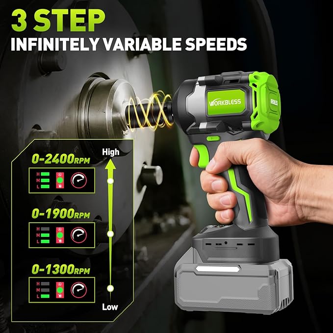1/2 Impact Gun for Ma-kita 18v Battery, 850Nm (630Ft-lbs) High Torque, Cordless Impact Wrench, 3-Speed, 4 Cr-V Sockets, LED Light, Variable Speeds, Electric Wrench for Car Tire, Mower Lug Nut