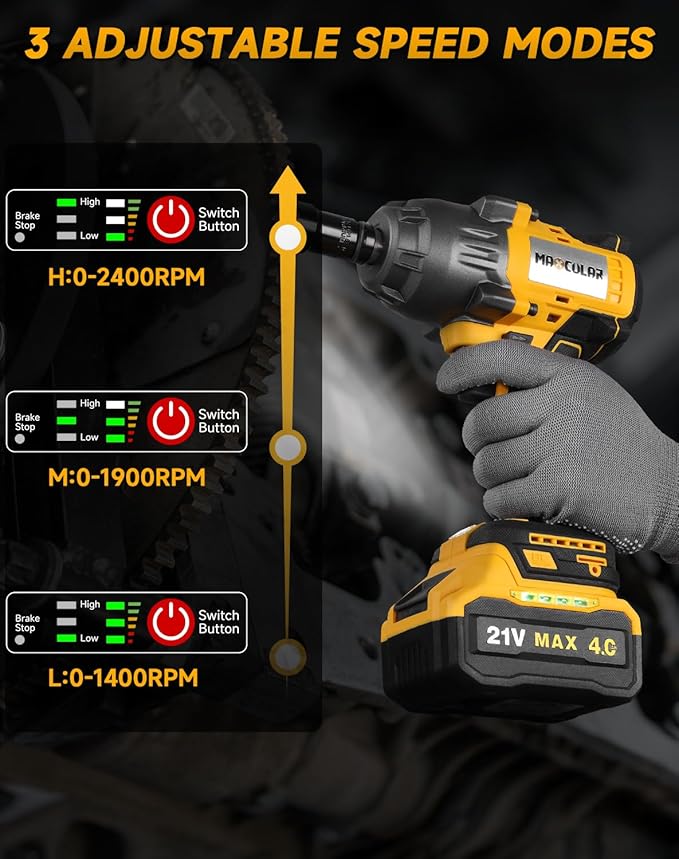 Cordless Impact Wrench 627Ft-lbs (850N.m) High Torque,1/2 inch Impact Wrench,2400 RPM Brushless Power Impact Gun with 2x 4.0 Ah Battery,Electric Impact Driver for Car Home