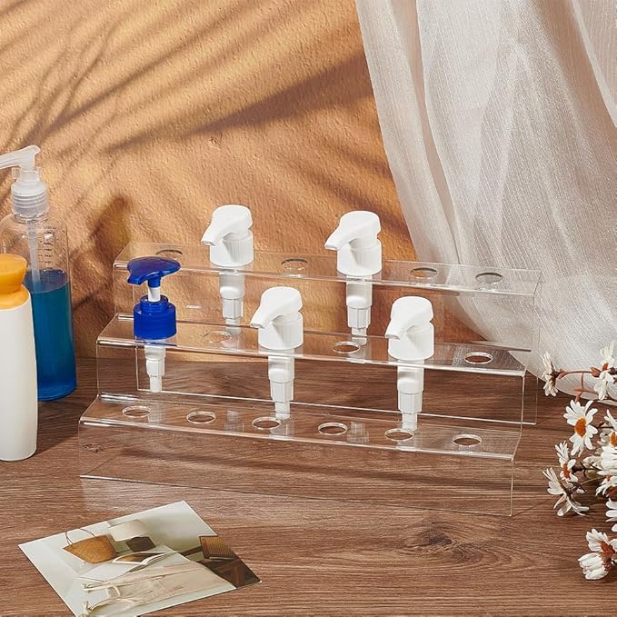 NBEADS 18-Hole 3-Tier Wine Bottle Stopper Display, 4.84x11.89x5.71 Inch Clear Acrylic Wine Bottle Stopper Display Stairs Inner 1.9cm/0.75 Wine Stopper Display Stand Rack for Countertop