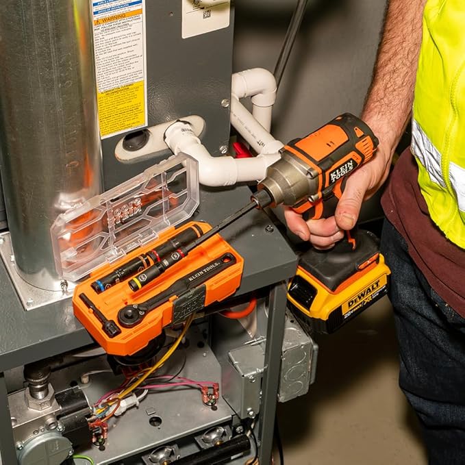 Klein Tools 65238 KNECT Impact Socket Set, Deep Sockets with Wrench, 3 Heavy-Duty Color Coded Flip Sockets, 6 SAE Sizes, Ratchet, Adapter and MODbox Case