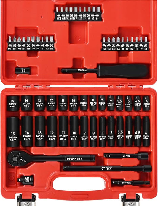 1/4" Ratchet Wrench Socket Set 65 Piece, Metric Shallow Socket (4-15mm) and Deep (4-15mm), with 72-Teeth Ratchet, Screwdriver Bit Set, Small Tool Kit for Home Use and Automotive Repair