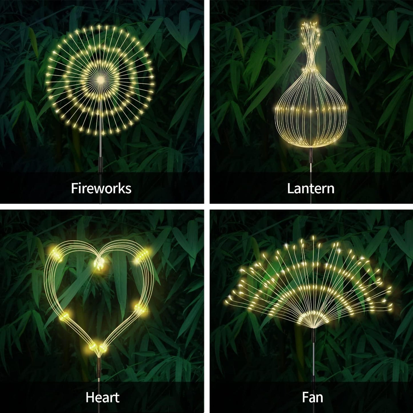 Solar Outdoor Warm White Garden Lights, 4 Pack Firework With 120 LED Starburst String 8 Modes Fairy With Remote, for Wedding Christmas, Lawn Backyard Party Patio Decoration