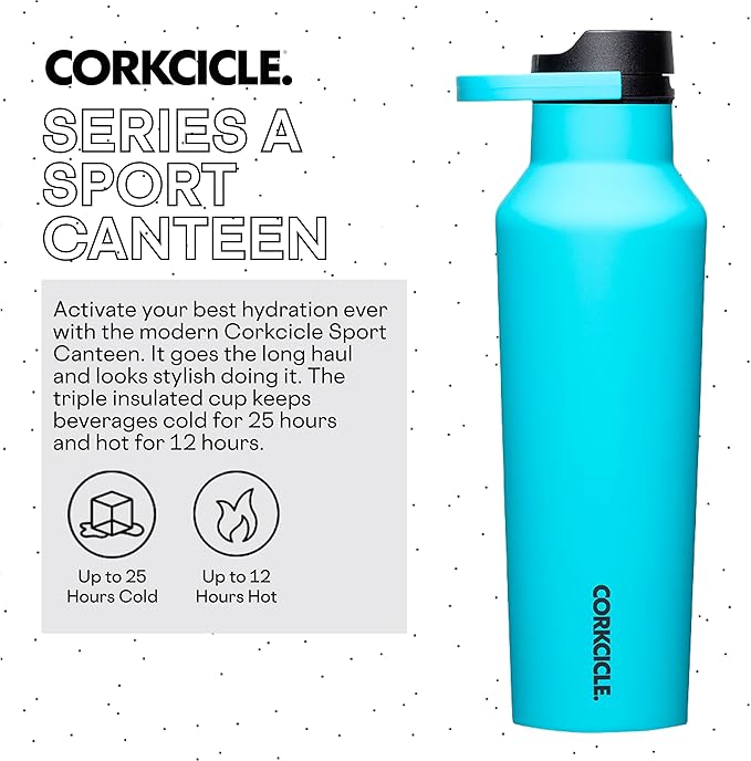 Corkcicle Sport Canteen Insulated Tumbler, Capri Blue, 20 oz – Reusable Water Bottle Keeps Beverages Cold for 25 Hours & Hot 12 Hours – Cupholder Friendly Tumbler with Screw-On Cap