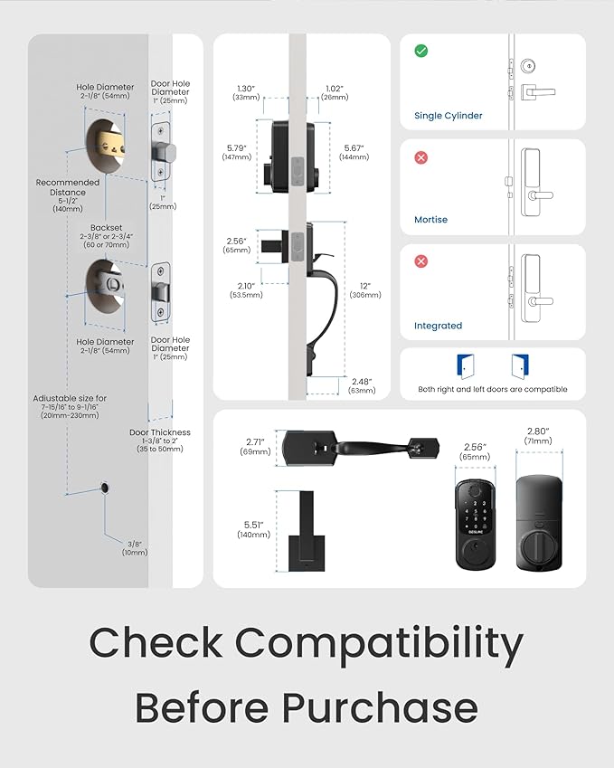 DESLOC B200 Keyless Entry Door Lock with Handle Set, Smart Locks for Front Door, Deadbolt Smart Lock, Front Door Locks Set, Electronic keypad Deadbolt with Handle, 12 Months Battery, IP54