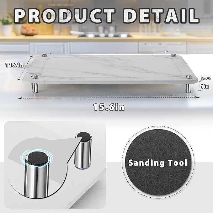 Stone Drying Mat for Kitchen Counter , IPOW Diatomaceous Dish Drying Mats Superb Absorbent，Heat-ResistantFast Drying Stone Mat Kitchen with Non-Slip Stainless Steel Feet（White）