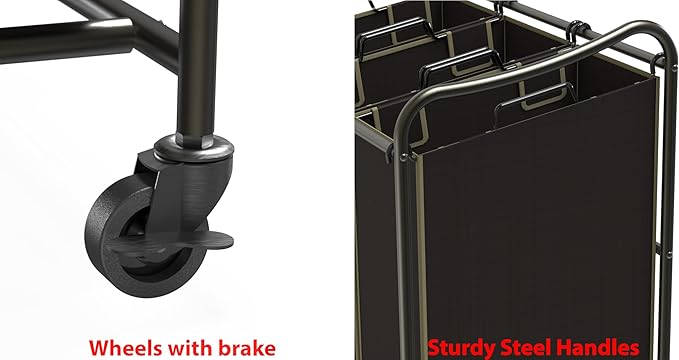 Simple Houseware Heavy Duty 3-Bag Laundry Sorter Rolling Cart, Bronze