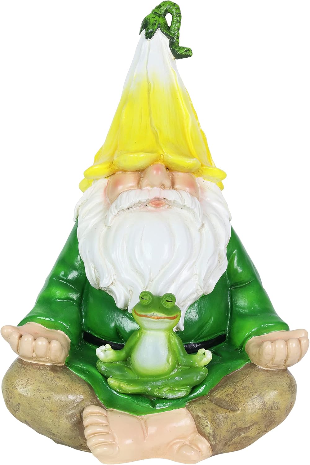 Exhart Solar Light-Up Meditating Gnome Statue w/LED Frog, Durable Resin Garden Décor, 8”x6.5”x10.5”