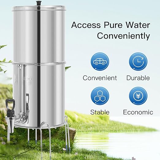 Water Filter Stainless Steel Stand, with Rubberized Non-Skid Feet, Replacement for Berkey® Water Filter System, King Tank Gravity-fed Water Filter System
