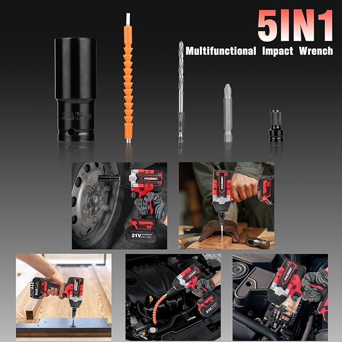 Cordless Impact Wrench1/2, 750Ft-lbs (1000N.m), 21V Power Impact Wrenches, 4-Mode Speed, 2x4.0AH Battery High Torque, 5 Sockets, 8 Drill, 6 Screws, Electric Impact Driver for Car Home Truck