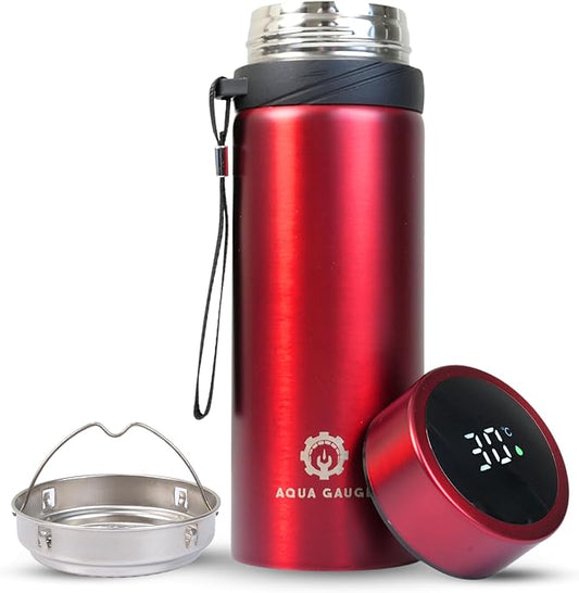 Stainless Steel Thermal Bottle, 600 mL, Digital Temperature Display, 4 Colors (Red)