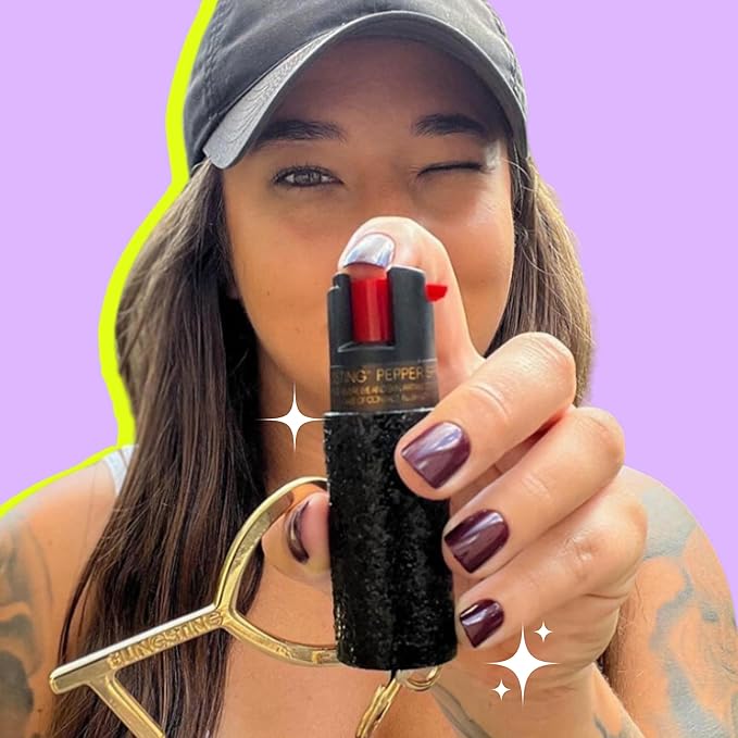 BLINGSTING 3-in-1 Women's Safety Kit - Professional Grade Pepper Spray - High Voltage Mini Stun Gun - Self-Defense Security Alarm - UV Dye - Glitter
