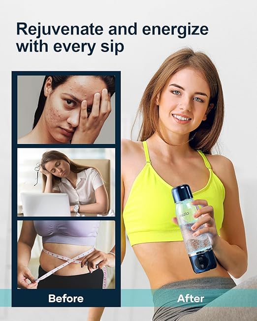 Hydrogen Water Bottle, BUZIO Hydrogen Water Bottle Generator Machine with Gen5 Technology Real 3000ppb Pure Hydrogen Concentration Alkaline Water bottle for Fitness, with Dupont Membrane, OLED Display