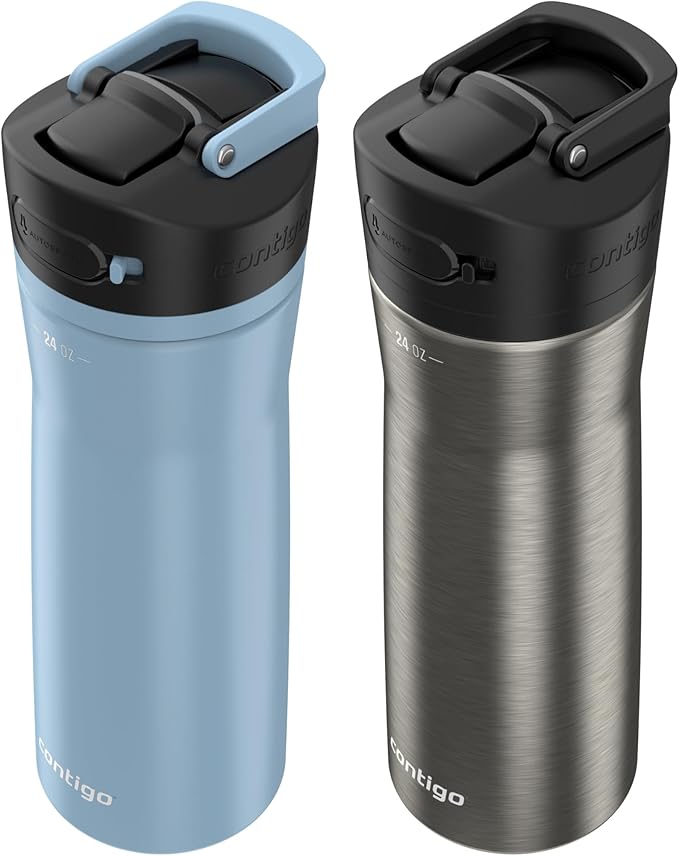 Contigo Ashland Chill 2.0 Water Bottle, 24 oz, 2-Pack, Glacier; Stainless steel w/Licorice