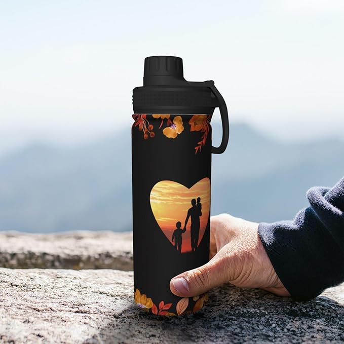 Cerburny Water Bottle Dad Father 18 oz Stainless Steel Insulated Bottles With Lid Wide Mouth Gym Sport Water Jug For Men Adult