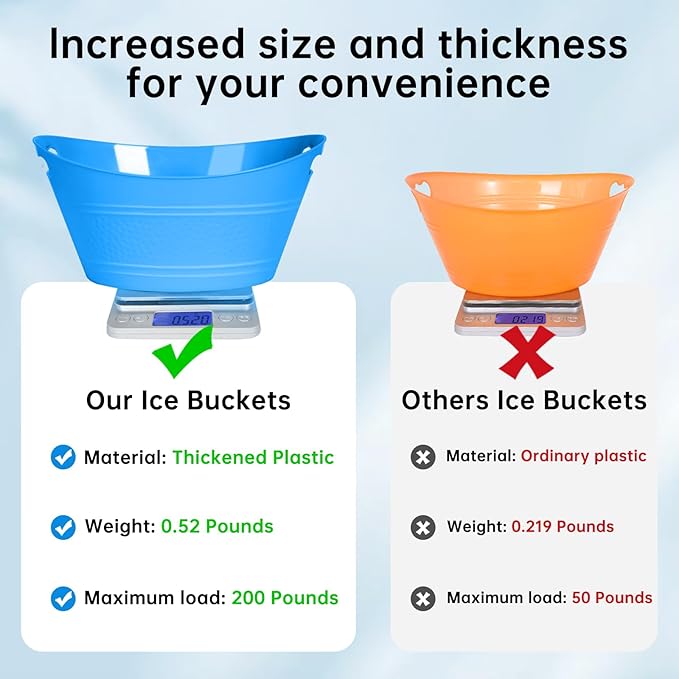 8Pcs Ice Bucket, Plastic Ice Buckets for Parties, Drink Buckets with Handles Beverage Buckets Oval Storage Plastic Tub for Wine Beer Champagne Bottles, 4.3Liter (Thickened version-2)