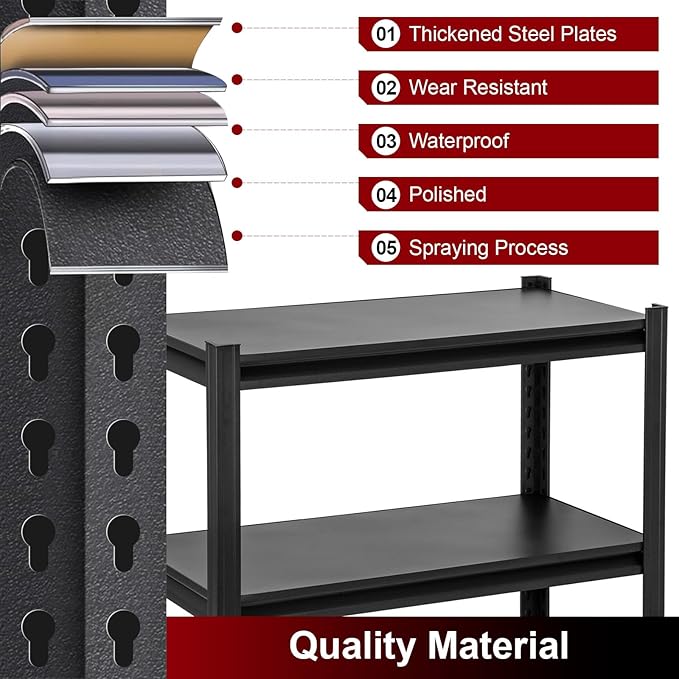 1050LBS Storage Shelves 3 Tier Garage Shelving, Heavy Duty Adjustable Metal Shelves Unit, Easy Assembly Garage Shelving Unit for Industrial, Warehouse, Basement