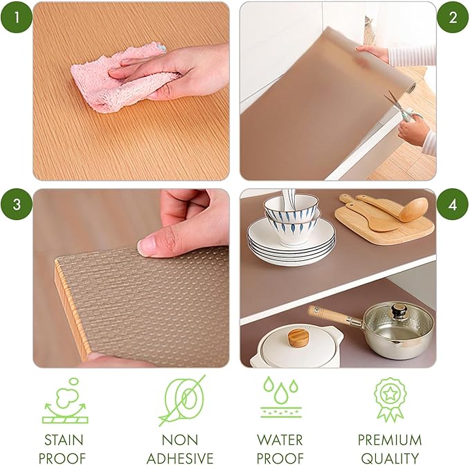 EVALAND 17.7 INCHES x 33 FEET (394 Inches) Non-Slip Shelf Liner, EVA Kitchen Liner, Non-Adhesive Liner, Smooth Drawer Liner, Durable Strong Grip Liner, Stain-Proof Shelf, Cabinet Liner, Beige