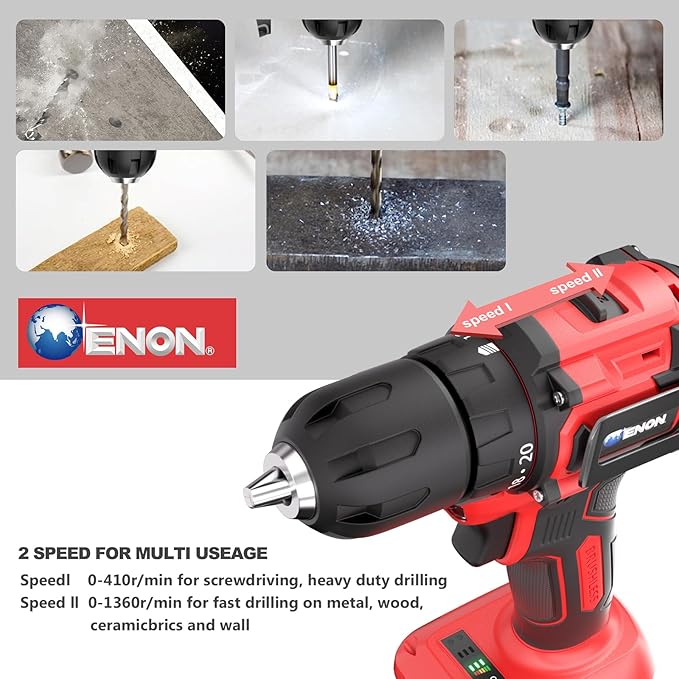 Brushless Cordless Drill Set,12V Power Drill Set with Battery and Charger, Electric Driver/Drill Bits, 3/8'' Keyless Chuck,20+1 Torque Setting, 300 inch-lbs, with LED Electric Drill Set (Red)