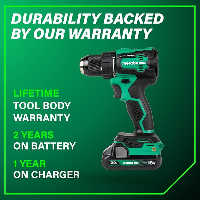 Metabo HPT 18V MultiVolt 1/2" Cordless Brushless Driver Drill Kit, High Power Drill Set with Bag, 2 Lithium-Ion Metabo Batteries and Charger, Compact Lightweight Power Driver, DS18DEX