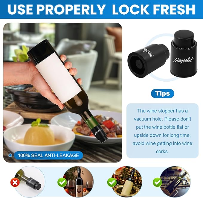 Wine Stopper, Vacuum Wine Bottle Stoppers for Wine Preservation System, Reusable hampagne Corks Stoppers with Time Scale Record for Wine Lovers.