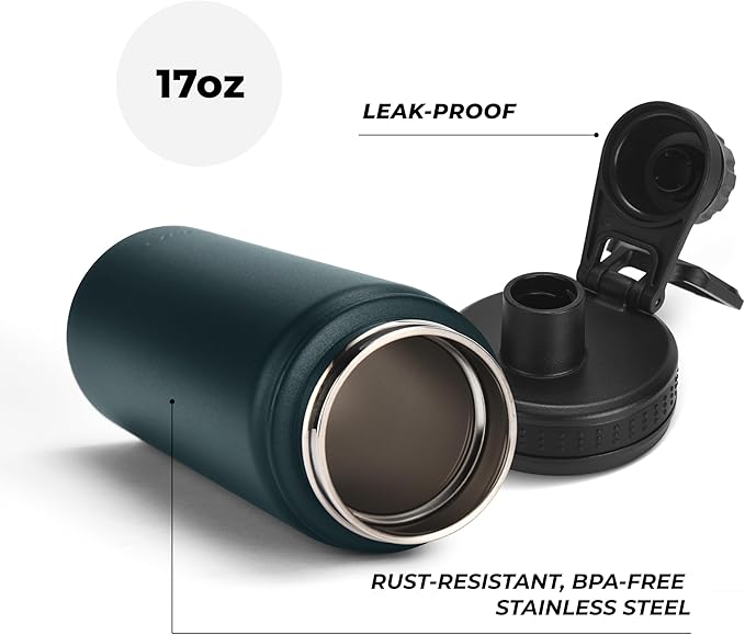 HYDRATE Insulated Stainless Steel Water Bottle - Large Reusable Flask with Leak-Proof Design and Convenient Handle - Double Vacuum Insulation for School, Work, or Adventure