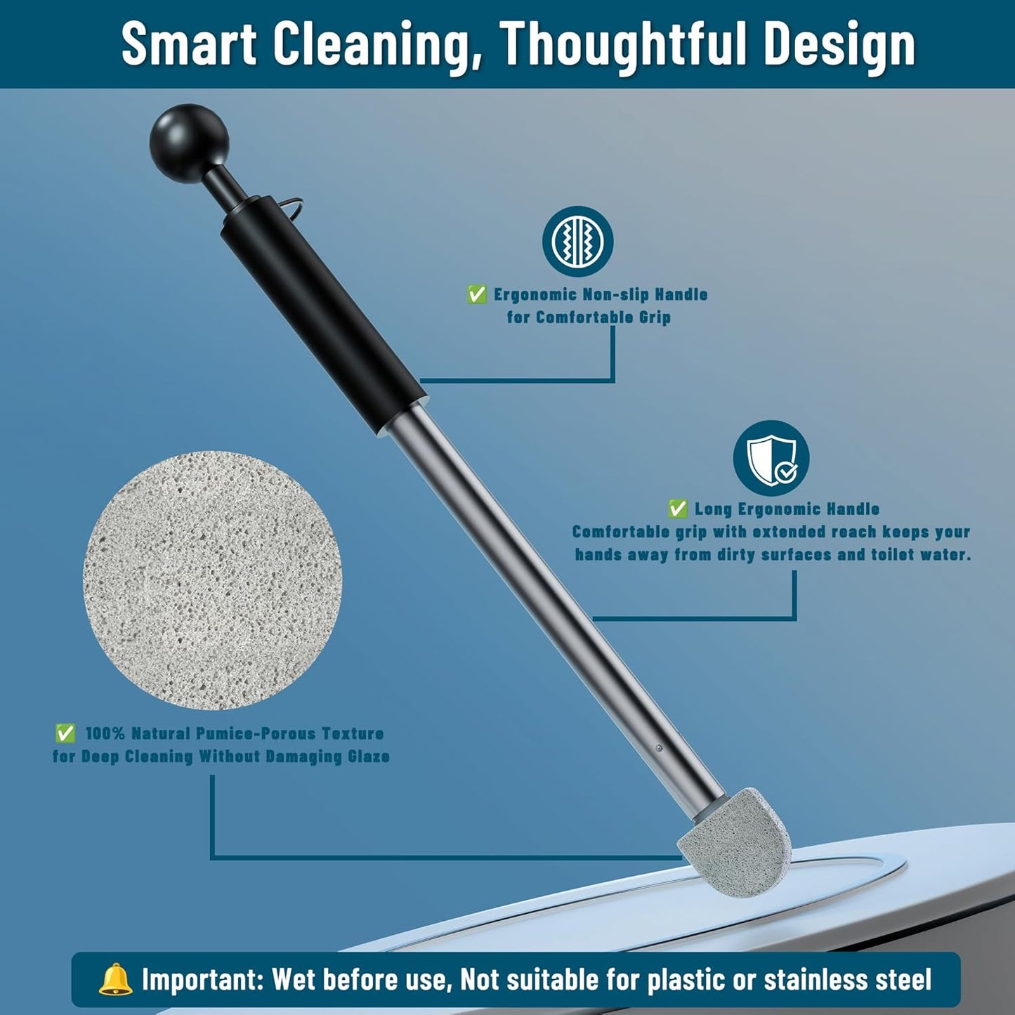 Pumice Stone for Toilet Cleaning,16.14In Extra Long Handle Toilet Pumice Stone Toilet Bowl Cleaner Brush Toilet Scrubber for Toilets Bathtubs Grills Sinks(Black)