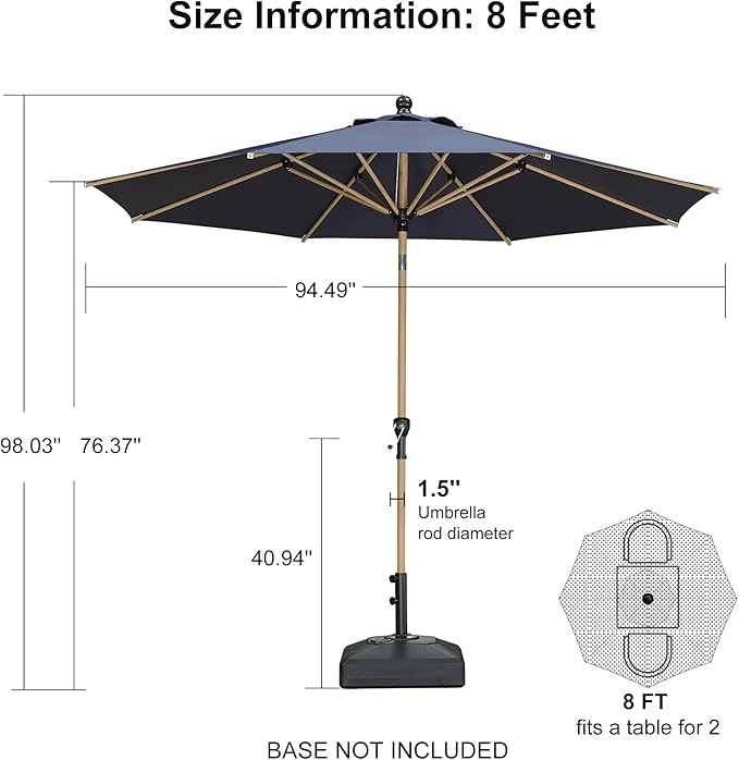 PURPLE LEAF 8 Feet Patio Umbrella Outdoor Table Umbrella Aluminum Market Umbrella with Push Button Tilt & 8 Sturdy Ribs and Crank Round Commercial Sun Umbrella for Garden Patio Balcony, Navy Blue