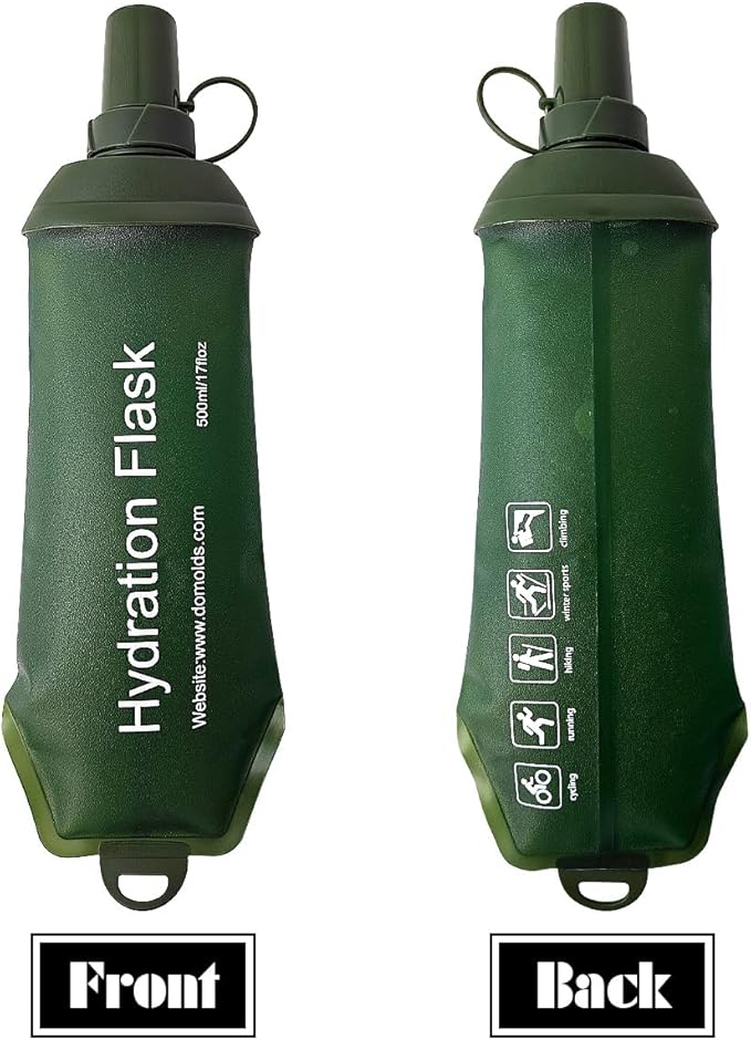 Green Soft Flask, TPU Foldable Running Hydration Flask, for Hydration Packs/Running Vests-Running, Hiking, Cycling Folding Bottle-8.5 oz (250 ml)