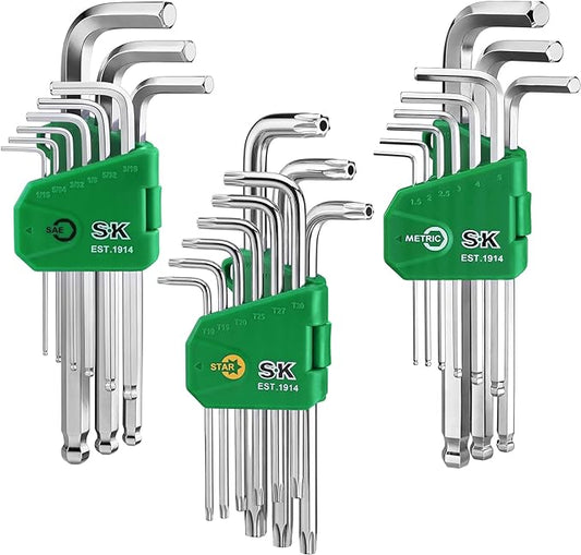 SK 27-Piece Allen Wrench Set, Metric/SAE/Star Hex Key Set, L-Shaped, S2 Steel