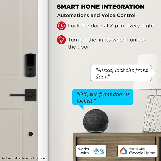 Kwikset Halo Wi-Fi Smart Lock, Keyless Entry Door Deadbolt, Geofence Auto-Unlock, Grade AAA Certified, No Hub Easy Install, Matte Black Lifetime Finish Warranty, Backlit Keypad