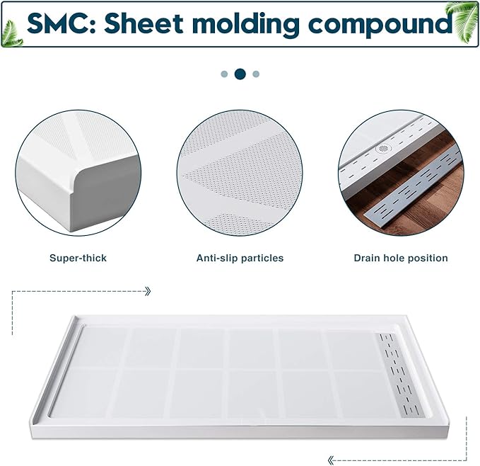 ELEGANT 48'' L x 32'' W x 4'' H Shower Base Pan in White Right Drain Non-Slip Stainless Steel Shower Drain Cover Included