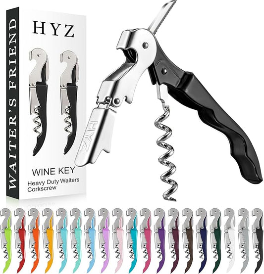 HYZ 2-Pack Wine Opener Waiter Corkscrew, Professional Wine Key for Servers, Bartender, with Foil Cutter, Manual Wine Bottle Opener Double Hinged (Black)