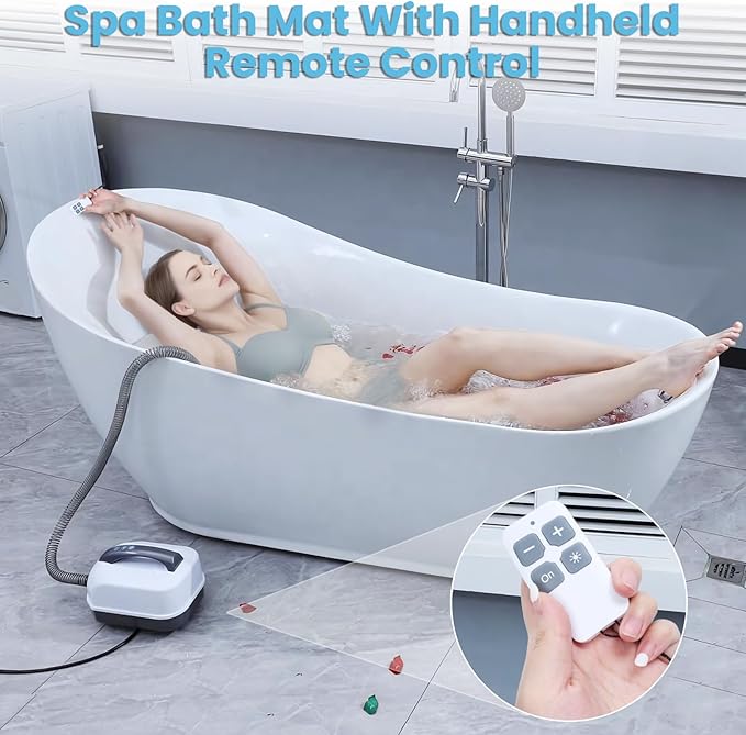 Bubble Bath Massager Mat for Bathtub | Full Body Massage Mat | Electric Air Pump & Adjustable Bubble Settings | Remote & Pillow Fit Most Bathtubs