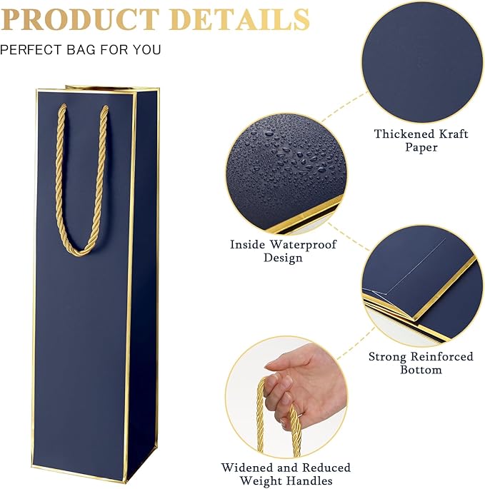 Fumete 50 Pack Wine Bottle Gift Bags Paper Wine Gift Bags Bulk 13.8x3.7x3.5 Wine Bags with Handles Appreciation Gifting Bags for Christmas Wedding Anniversary Birthday Party(Retro Colors)