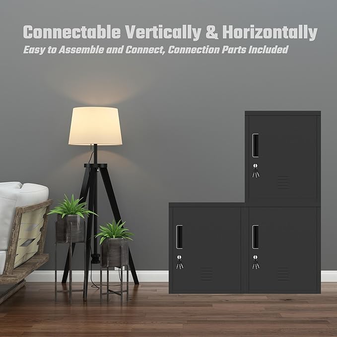 Metal Storage Locker Cabinet with Locking Door and Adjustable Shelf for Home Office Classroom Workshop Organization (Black)