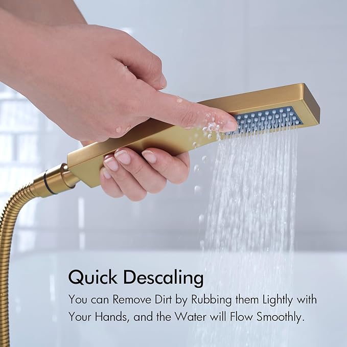 BAGNOLUX Solid Brass Floor Mount Bathtub Faucet Free Standing Tub Faucet Freestanding Tub Filler Brushed Brass High Flow Rate Swivel Spout with Hand Shower, YGSLT-Waterfall Brushed Gold