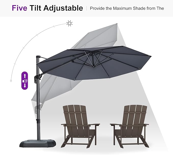 PURPLE LEAF 10 Feet Patio Umbrella Outdoor Cantilever Round Umbrella Aluminum Offset Umbrella with 360-degree Rotation for Garden Deck Pool Patio Light Grey