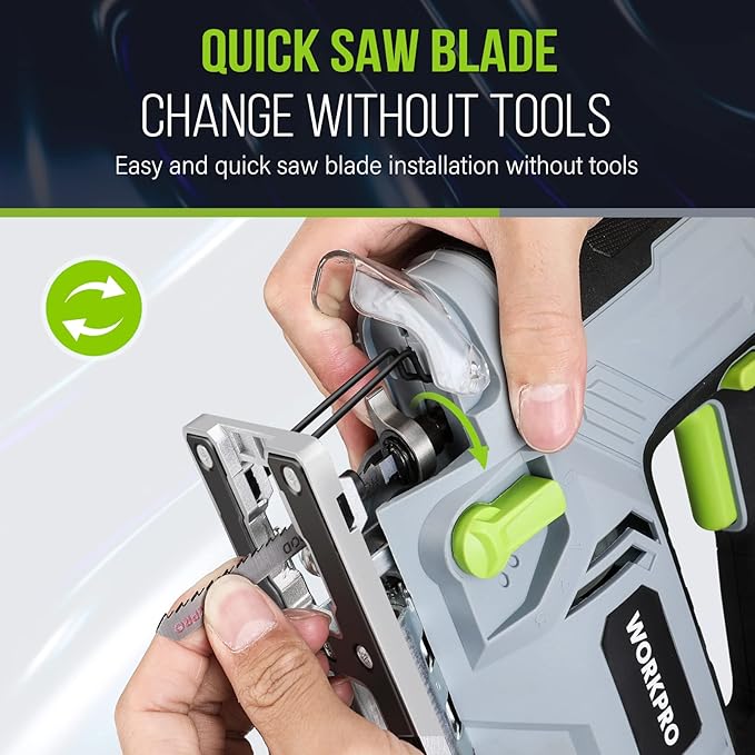WORKPRO Jigsaw, 6.5AMP 850W Corded Electric Jig Saw Tool Kit with 6 Variable Speeds, 7 Blades, ±45° Bevel Cutting, LED Light, 3000 SPM, 4 Orbital Settings, Edge Guide, Tool-free Blade Changing
