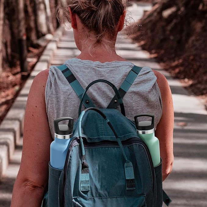 Stainless Steel Water Bottle with Straw - Insulated Water Bottle for Sports, Gym, School, Commute, Adults/Kids - Keep Cold for up to 24 Hours - Sweat/Leak-proof - 2 Lids - BPA Free