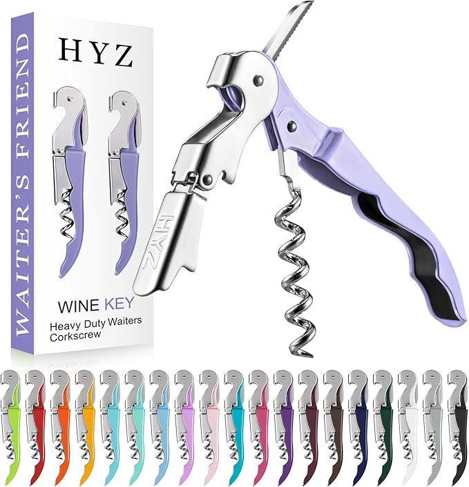 HYZ 2-Pack Wine Opener Waiter Corkscrew, Professional Wine Key for Servers, Bartender with Foil Cutter, Manual Wine Bottle Opener Double Hinged (Lavender)