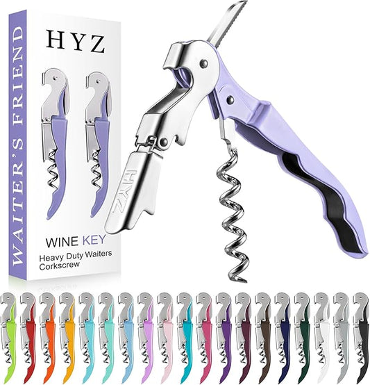 HYZ 2-Pack Wine Opener Waiter Corkscrew, Professional Wine Key for Servers, Bartender with Foil Cutter, Manual Wine Bottle Opener Double Hinged (Lavender)