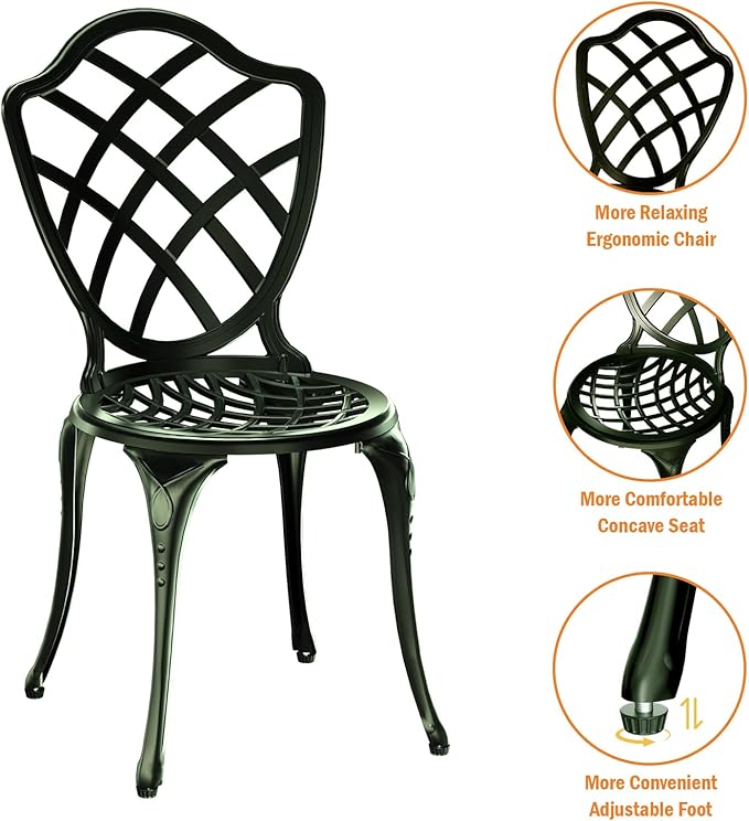 3 Piece Patio Bistro Set, Outdoor Bistro Table and Chairs Set of 2 w/Umbrella Hole, Rust-Resistant Cast Aluminum Bistro Set for Garden/Balcony/Backyard, Green