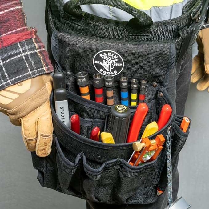 Klein Tools 80182 Ratcheting Impact-Rated Hollow Power Nut Driver Set with Handle, Magnetic, 6 SAE Hex Sizes plus Zipper Canvas Tool Bag, 12.5 x 7 x 0.7-Inch 8-Piece