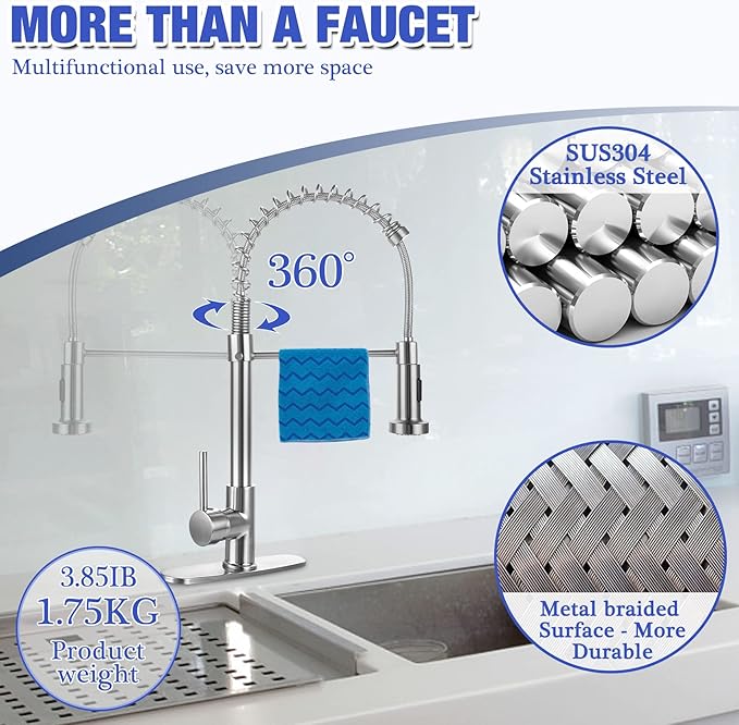 Kitchen Faucets Brushed Nickel,Kitchen Sink Faucets,Kitchen Faucet with Pull Down Sprayer Brushed Nickel Kitchen Faucet for Kitchen Sink RV Stainless Steel Kitchen Faucet Single Hole Kitchen Faucet