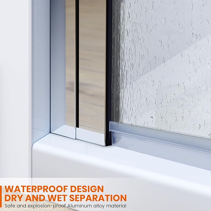 Bathtub Shower Doors 51.2-51.8 in. W × 59 in. H, 1/4" (6mm) Clear Tempered Glass Shower Door, Framless Bi-fold Triple Glass Panels Shower Door with Clamps, Chrome