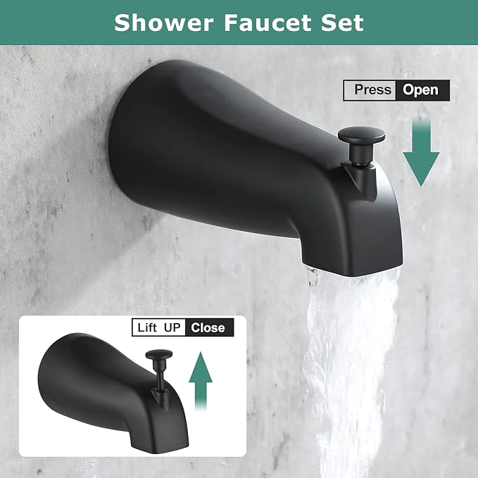 PARLOS Shower System, Matte Black Shower Faucet Set with Tub Spout(Valve Included), 5-Setting Mode Shower Head and Tub Spout with Diverter, Multi-Function Wall Mounted Shower Bathtub Combo, 1436904