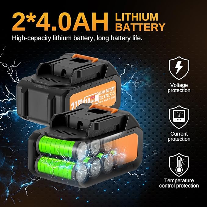 This Hill 45PCS Cordless Impact Wrench,600Nm(443Ft-lbs),1/2 Inch Brushless lmpact Driver Set,w/Two 4.0Ah Battery,17 Sockets,High Torque Power Impact Gun for Car Home