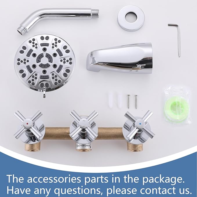 3 Handles Shower Faucet Set with Tub Spout Bathtub Shower Faucets Combo Set Shower System Complete Tub and Shower Trim Kit Shower Fixtures Chrome