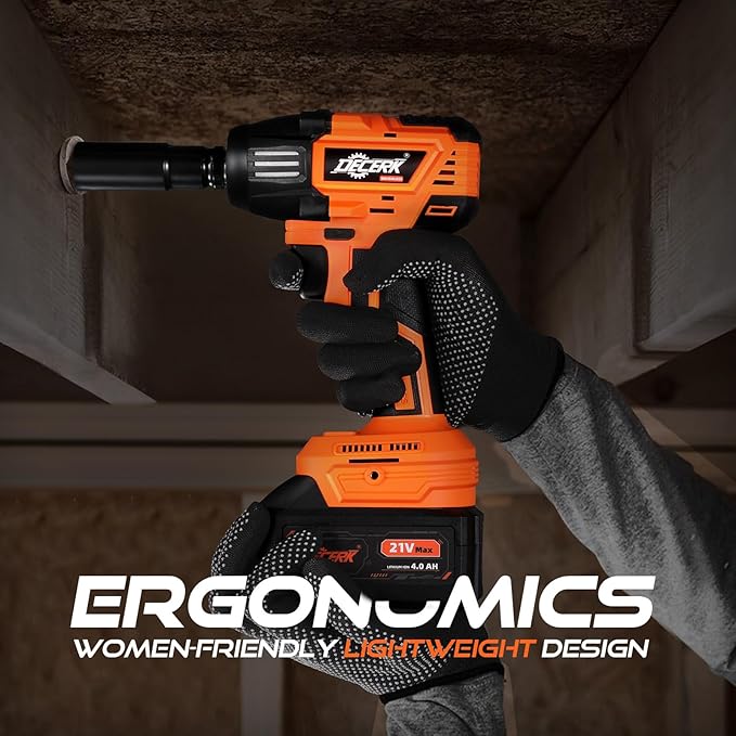 Cordless Impact Wrench 1/2 Inch, [Brushless] [REAL 400N.m] [2350 RPM], Impact Gun with 2×4.0Ah Battery [21V MAX], Power Electric Wrench for Car Tire/House/Mower, [6 Sockets] [Storage Box]